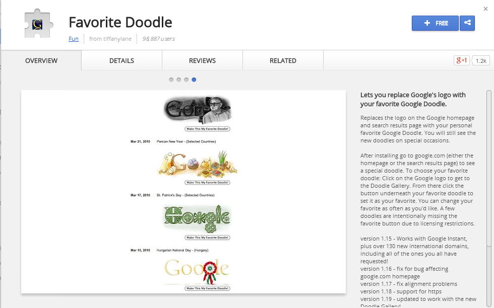 Extensión de Google Chrome Favorite Doodle recomendada por WebCarpet™