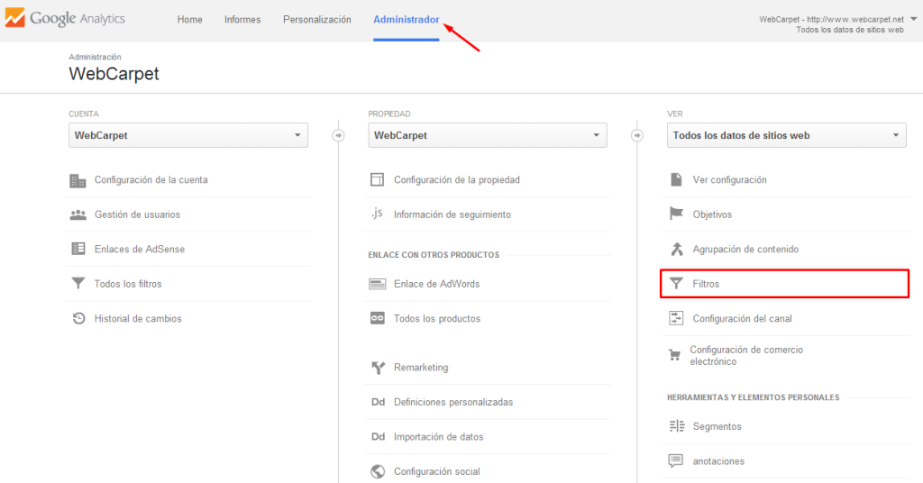Filtro Web de Google Analytics para IP