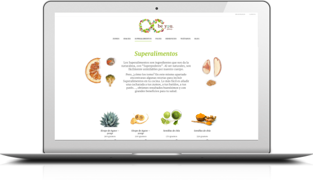Proyecto ecommerce Be You Juicery diseño responsivo desarrollado por la agencia digital webcarpet