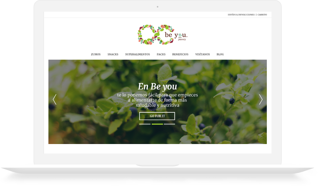 Proyecto Be You Juicery para portátil desarrollado por la agencia digital webcarpet