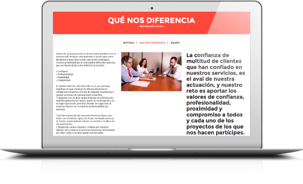 Página Nosotros Proyecto Morgades del Río con laptop desarrollado por la agencia digital webcarpet